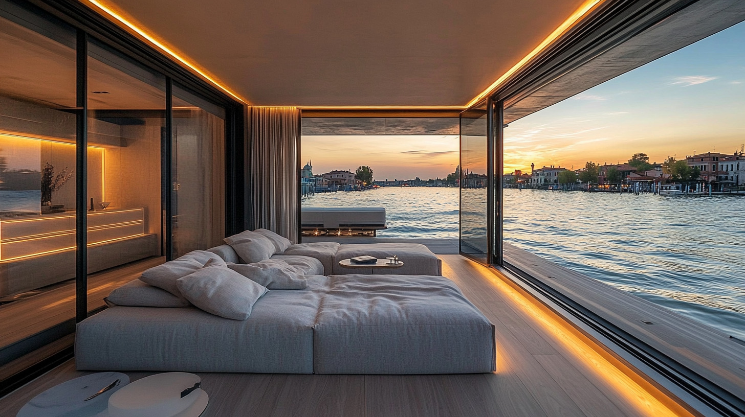 Stunning floating home surrounded by serene waters