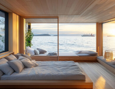 A serene houseboats with a stunning ocean view